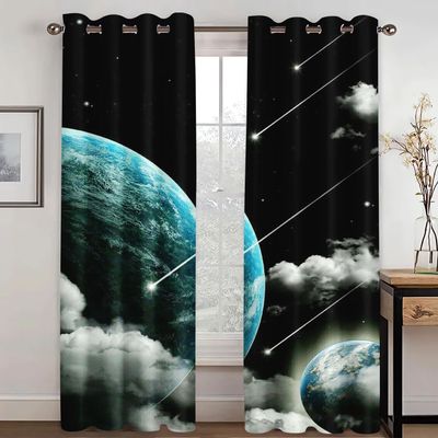 SHROUDEX Universe Planet Space Starry Curtains with 3D Print for Kids’ Room, 2 Panels (4,100 x 140 cm; 2 x 50 x 140 cm)