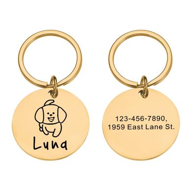 Personalized Pet ID Tag for Dogs and Cats, Gold, 30 x 30 mm