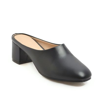 Women's Round-Toe Chunky-Heel Slip-On Sandals, Black, EU 39