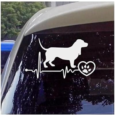 CRAFTIOS 15 cm Basset Hound Car Sticker, Vinyl, Black/Silver