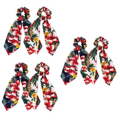 FRCOLOR 6-Piece Hawaiian Floral Hair Ties with Decorative Bows, White