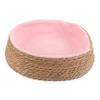 INOOMP Round Lightweight Woven Grass and Wicker Pet Bed in Pink view 1