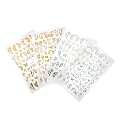 Healvian 12 Sheets 3D Butterfly Nail Stickers, Self-Adhesive Silver Nail Art Stickers for DIY Nail Art and Manicure Accessories, Random Style