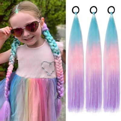 PORSMEER 3-Piece 60 cm Hair Tinsel Ponytail Extensions, Light Purple/Blue/Dark Purple