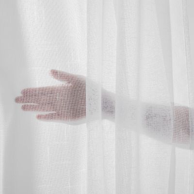 Deconovo Sheer Voile Curtains with Gathering Tape, Linen Look, White, 280 x 140 cm, 2-Pack