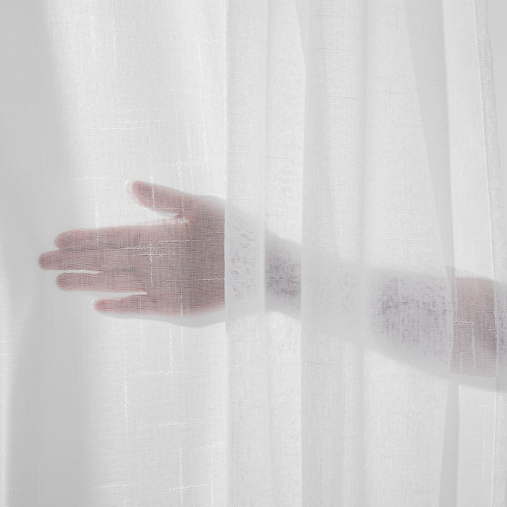 Deconovo Sheer Voile Curtains with Gathering Tape, Linen Look, White, 280 x 140 cm, 2-Pack