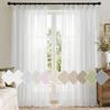 Deconovo Sheer Voile Curtains with Gathering Tape, Linen Look, White, 280 x 140 cm, 2-Pack view 2