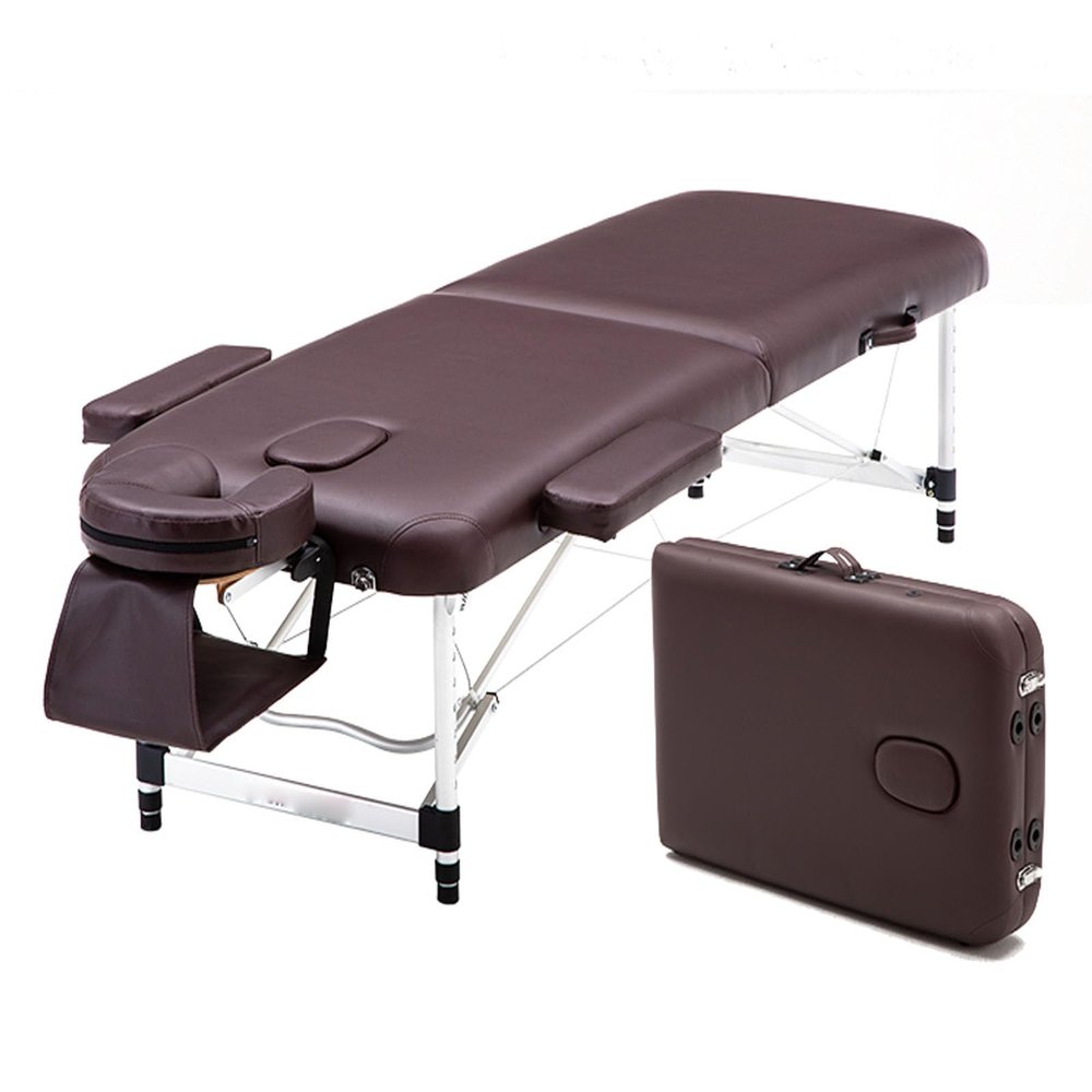Professional Massage Table, Portable Tattoo Table, Adjustable Eyelash Bed, Aluminum, 2-Fold Folding Spa Bed with Carrying Bag (Red 185 x 70 cm; Pink 185 x 60 cm; Brown 185 x 60 cm)