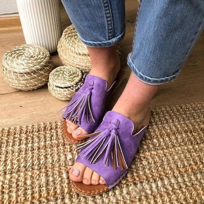 Flat Platform Sandals for Women, Tassel Leather Sandals, Open-Toe Summer Gladiator Beach Sandals, Non-Slip Outdoor Sandals, Orange, 43 (Apric