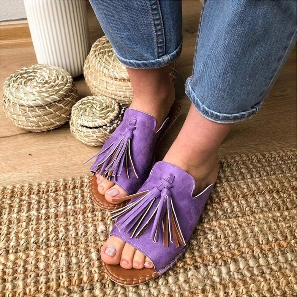 Flat Platform Sandals for Women, Tassel Leather Sandals, Open-Toe Summer Gladiator Beach Sandals, Non-Slip Outdoor Sandals, Orange, 43 (Apric