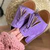 Flat Platform Sandals for Women, Tassel Leather Sandals, Open-Toe Summer Gladiator Beach Sandals, Non-Slip Outdoor Sandals, Orange, 43 (Apric view 2