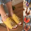 Flat Platform Sandals for Women, Tassel Leather Sandals, Open-Toe Summer Gladiator Beach Sandals, Non-Slip Outdoor Sandals, Orange, 43 (Apric view 4