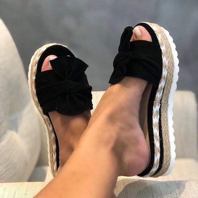 Women's Wedge Sandals, Platform Slip-Ons with Front Bow, Open Toe