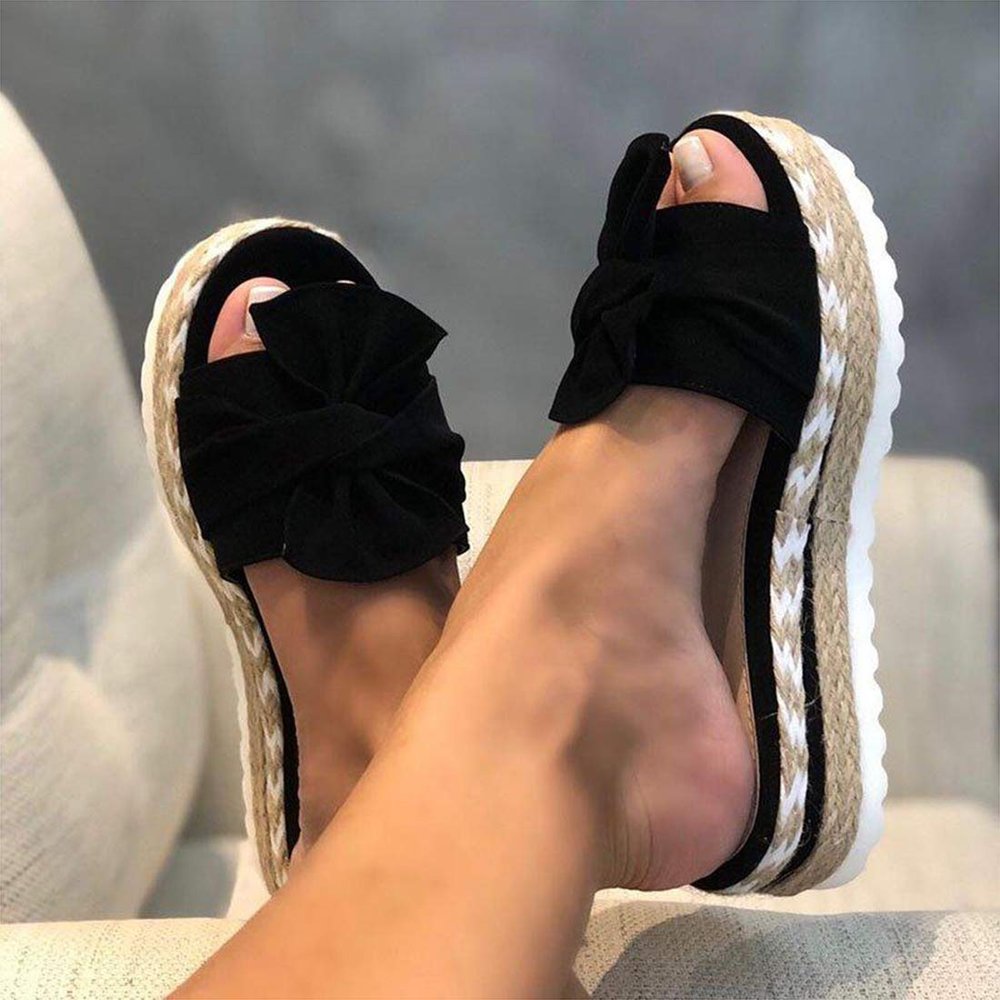 Women's Wedge Sandals, Platform Slip-Ons with Front Bow, Open Toe