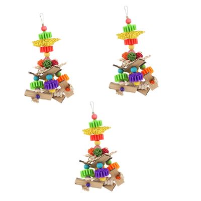 Yardwe 3-Piece Colorful Rattan Ball Toy with Bell for Budgies and Parrots