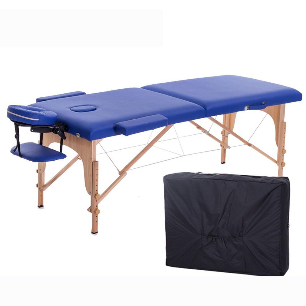 WQZStar Wooden Full-Body Massage Table for Beauty Salons, Spa Bed with Carrying Bag, Height-Adjustable