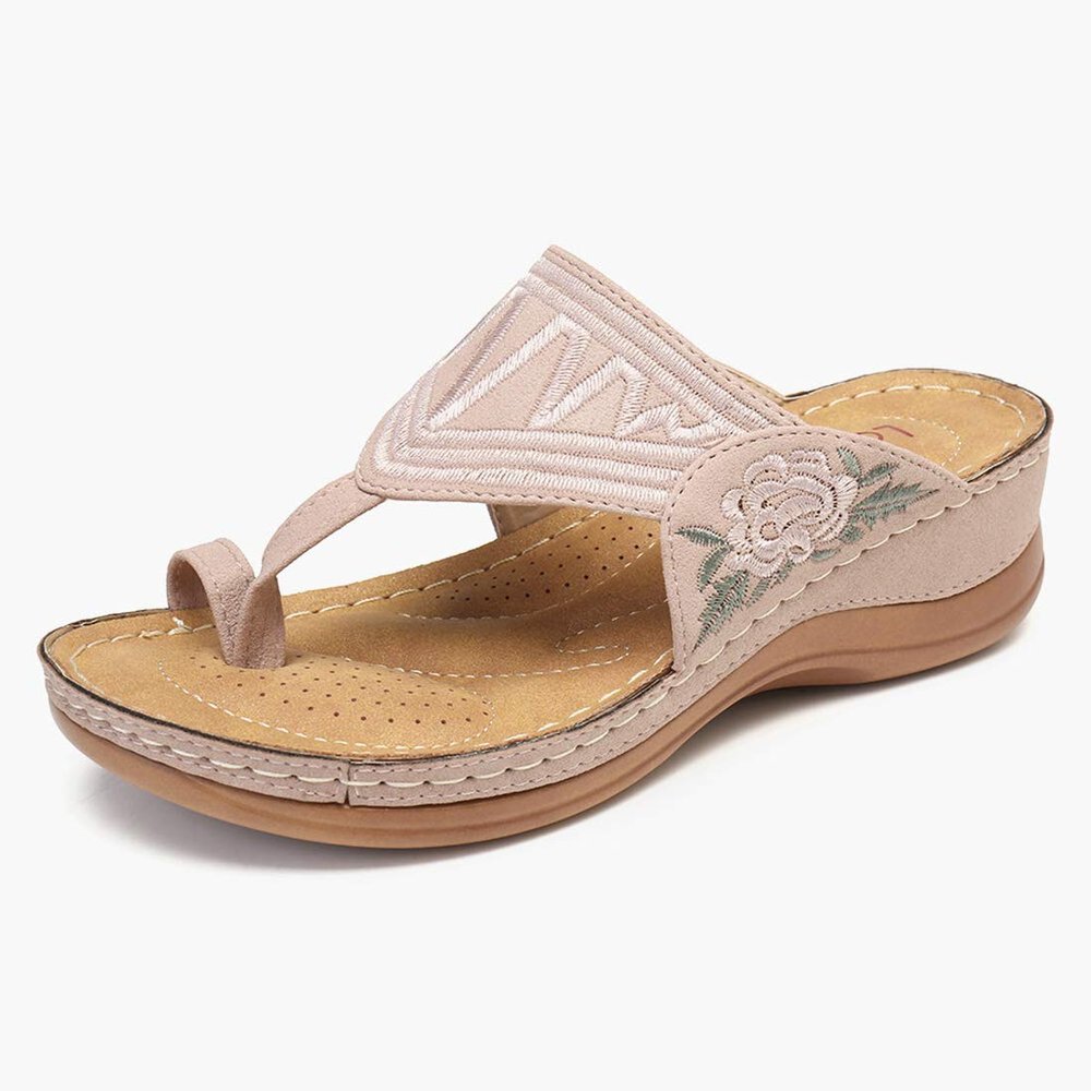 Women's Embroidered Wedge Sandals, Comfortable Casual Summer Slip-Ons for Beach, Travel and Outdoors, Clogs, Green, 37 (Brown, EU 36) (Pink, EU 42)