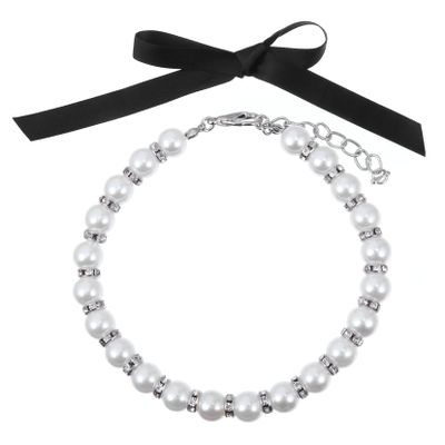 INOOMP White Pearl Necklace for Pets with Adjustable Jewelry Clasp, 1 Set