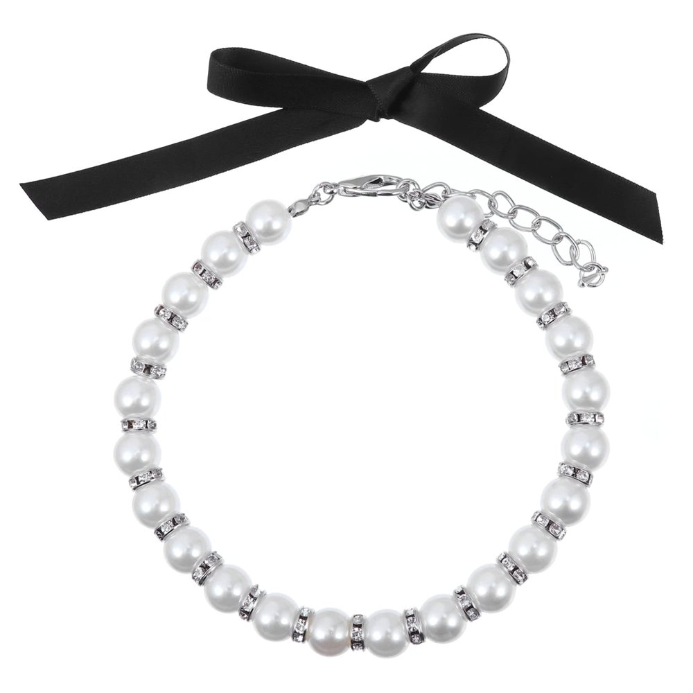 INOOMP White Pearl Necklace for Pets with Adjustable Jewelry Clasp, 1 Set