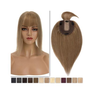 Women’s Straight Human Hair Topper with Bangs, 10 x 12 cm Silk Base