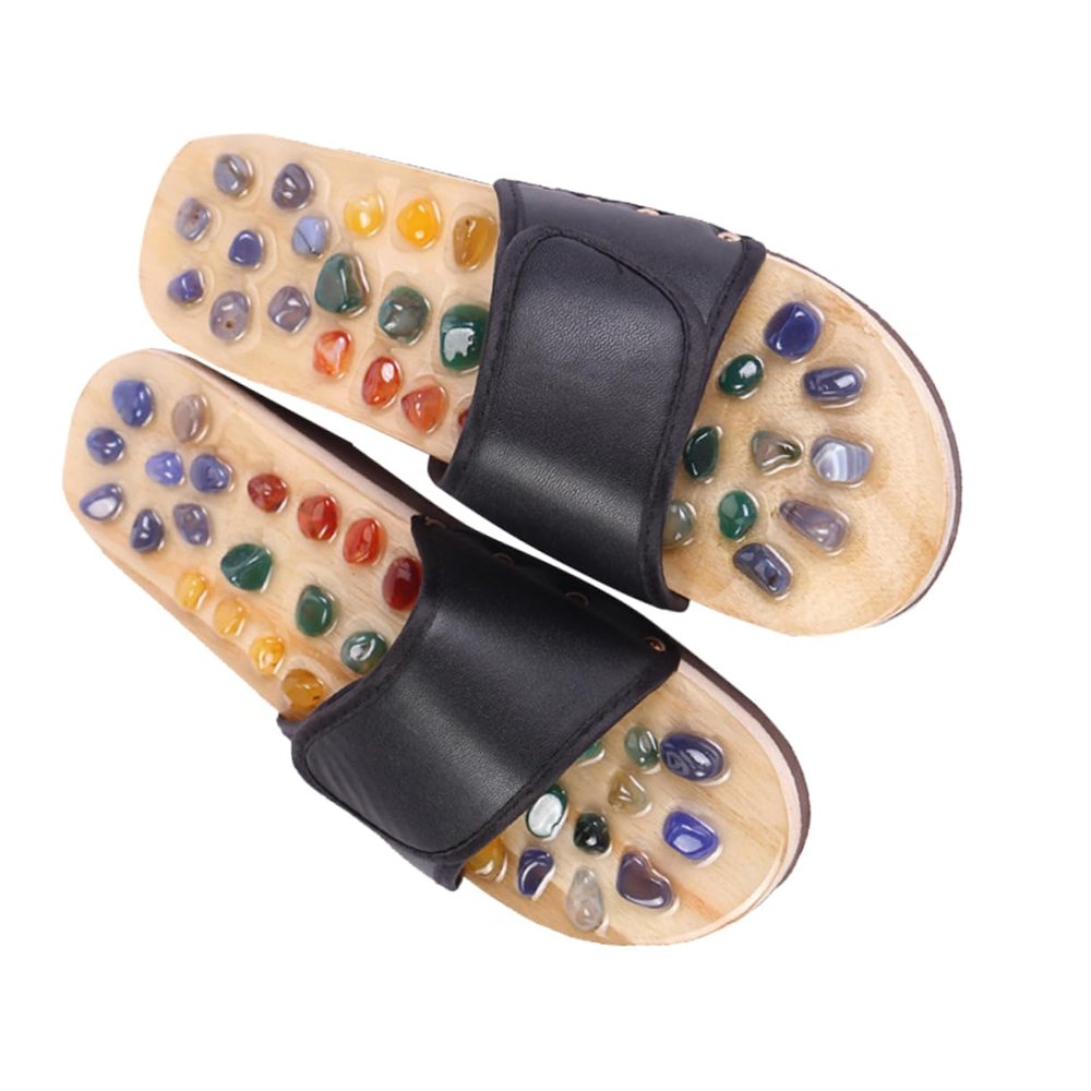 KOMBIUDA Black Reflexology Massage Slippers with Acupressure Points