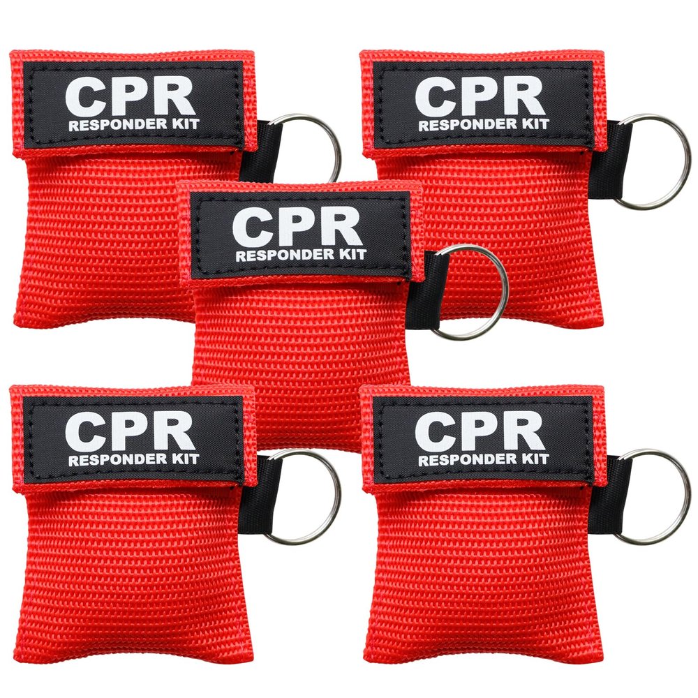AOUTACC CPR Mask with PVC Disposable Gloves, One-Way Valve, 5 Pack