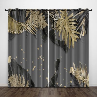Exquisite Blackout Curtains with Black Botanical Leaves, 3D, 200 x 213 cm