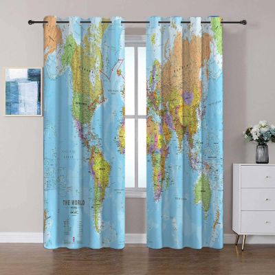 Blackout Curtains with Colorful World Map, 2-Piece Set, 75 x 166 cm