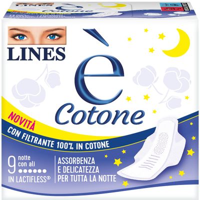 LINES Cotton Night Pads with Wings, 9 Count