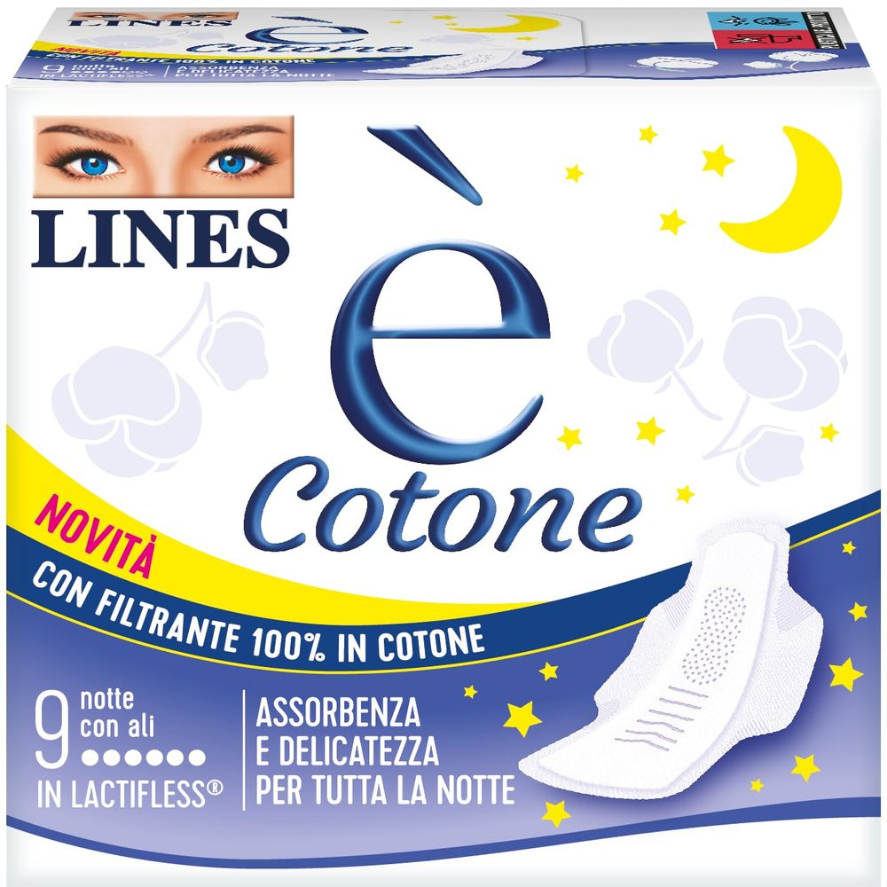 LINES Cotton Night Pads with Wings, 9 Count