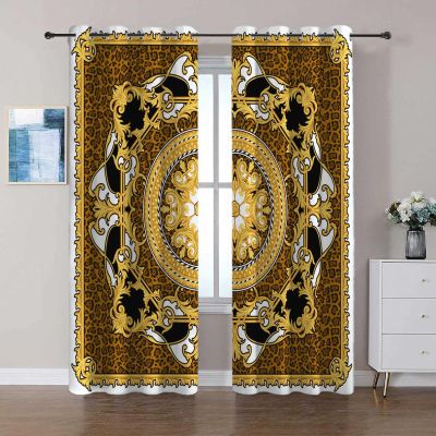 Blackout Curtains with Golden Mandala Pattern, 2-Pack, 66 x 90 in