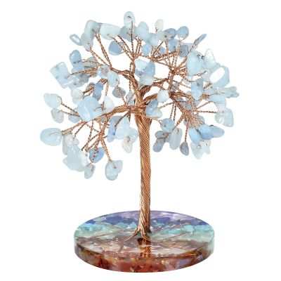 Nupuyai Crystal Silver Tree with 7 Chakras, Resin Base, Feng Shui Bonsai Ornament for Good Luck, Wealth, Home Decor, Aquamarine