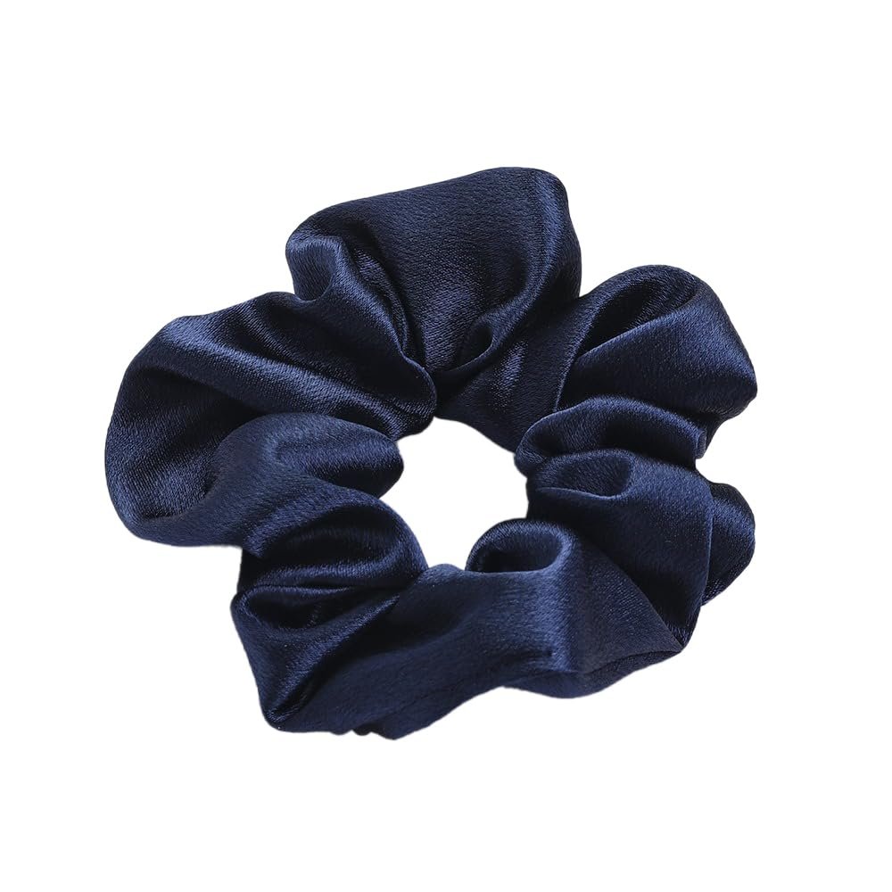 3-Piece Women's Satin Scrunchie Hair Ties, Navy Blue