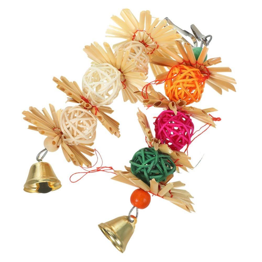 Yardwe 6-Piece Rattan Toys for Parrots, Hanging Chew Toys with Bells for Small Birds, Budgies, and Cockatiels
