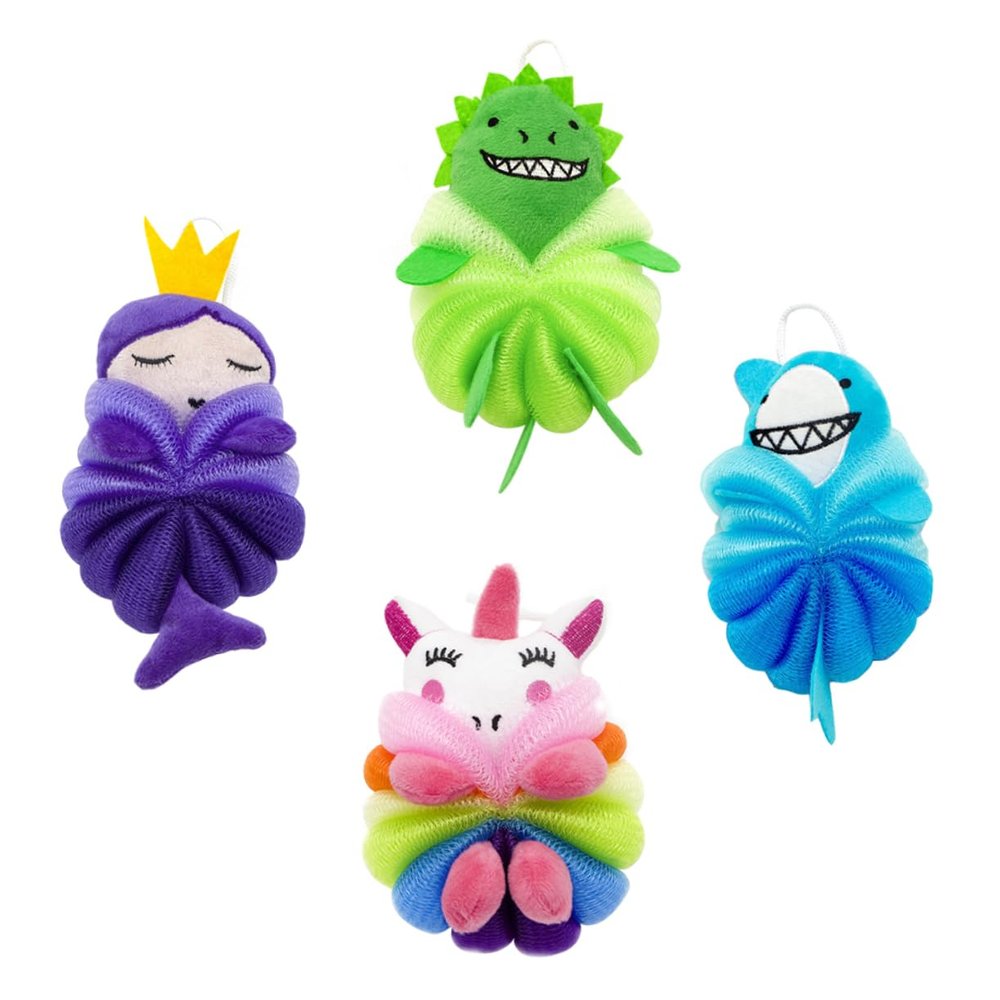 4-Pack Children's PE Cartoon Bath Sponges for Gentle Cleaning