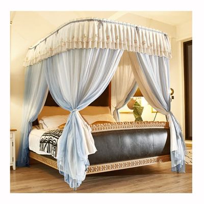 FZZIBQYR Double Bed Canopy Mosquito Net with U-Shaped Guide Rail, Height-Adjustable, Blue-A, 200 cm