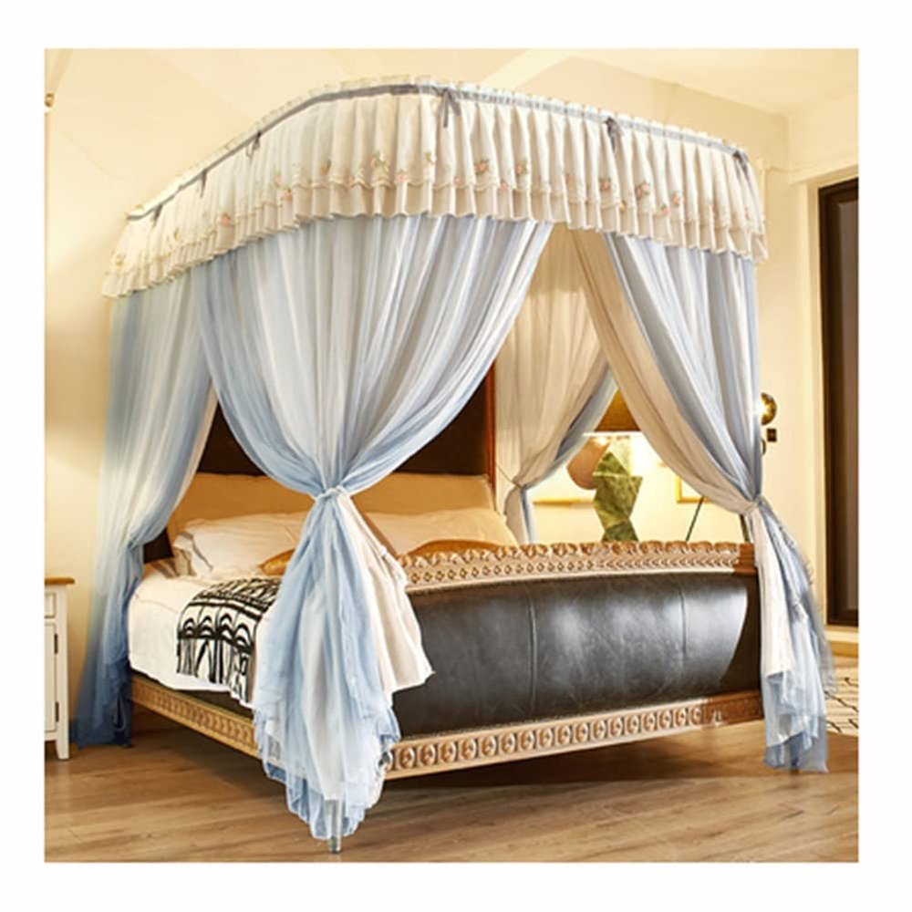 FZZIBQYR Double Bed Canopy Mosquito Net with U-Shaped Guide Rail, Height-Adjustable, Blue-A, 200 cm