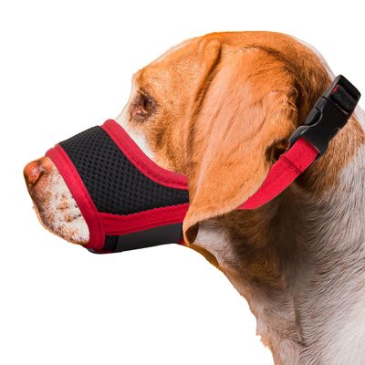 Seyezo Dog Muzzle, Soft, Breathable Air-Mesh Nylon, Adjustable, 6 Sizes (Red, XL)