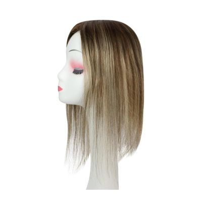 Women’s Human Hair Topper with Mono Base, PU Coating, and Clips