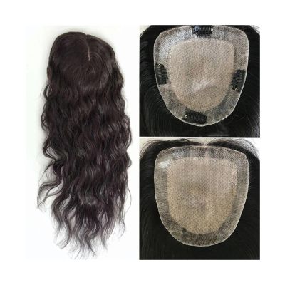 Women's Wavy Human Hair Topper, 15 x 16 cm, Silk Base with 2 cm PU, Approx. 20.3–55.9 cm, European Remy Hair