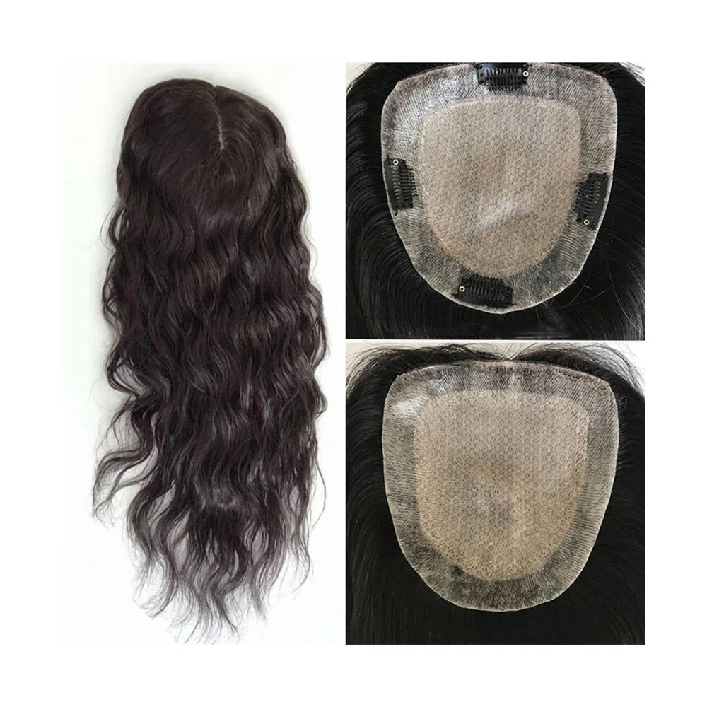 Women's Wavy Human Hair Topper, 15 x 16 cm, Silk Base with 2 cm PU, Approx. 20.3–55.9 cm, European Remy Hair