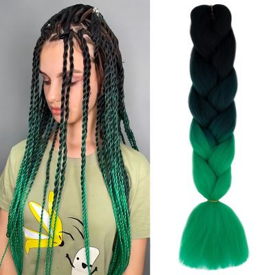 Dcbaboo Ombre Braiding Hair Extensions, Kanekalon Synthetic Hair, 24 in, 100 g, Black-Dark Green-Green