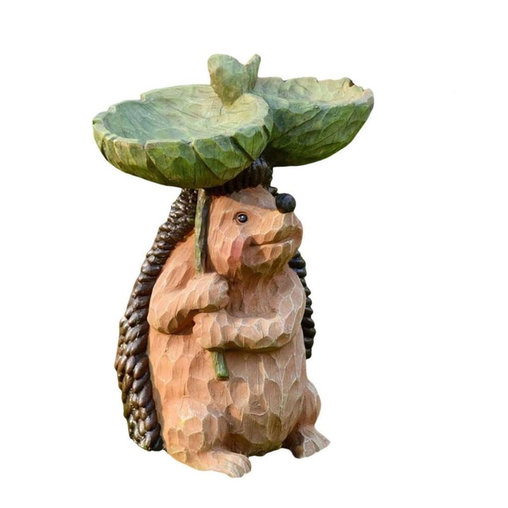 Garden Bird Bath Bowl, Resin Bird Feeder, Backyard Figurine, Decorative Gift, Resin Statue Feeding Station for Hedgehogs, 15 x 10 x 20 cm