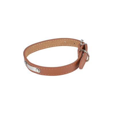 Love Story Leather Collar with Metal Plate, Size XL, 60 x 2 cm, Cognac