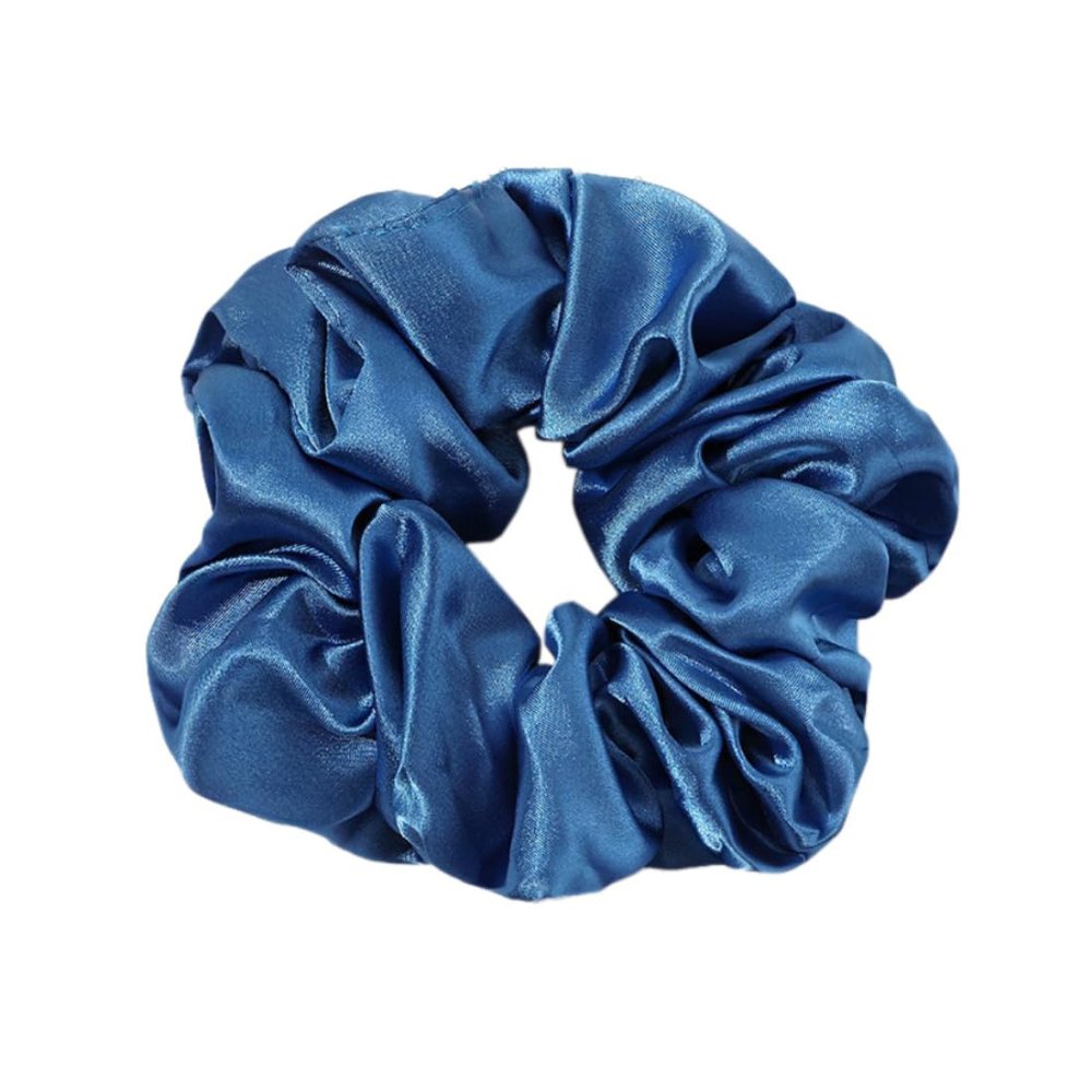 Whakano 2-Pack Satin Hair Ties for Women, Soft Stretch Fabric, Thick Elastic Ponytail Accessories, 12 Colors, Blue