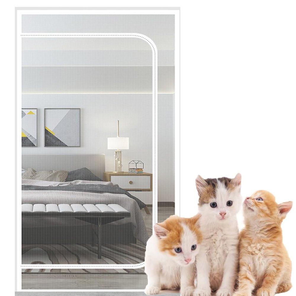 Reinforced Cat Screen Door for Balcony Doors, 130 x 220 cm, White, 100 x 200 cm