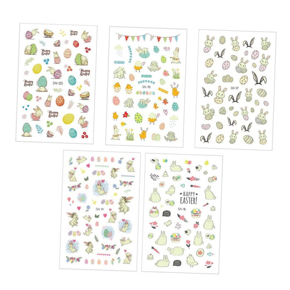 Healvian Glow-in-the-Dark Self-Adhesive Nail Stickers, 5 Sheets, Waterproof Easter Designs