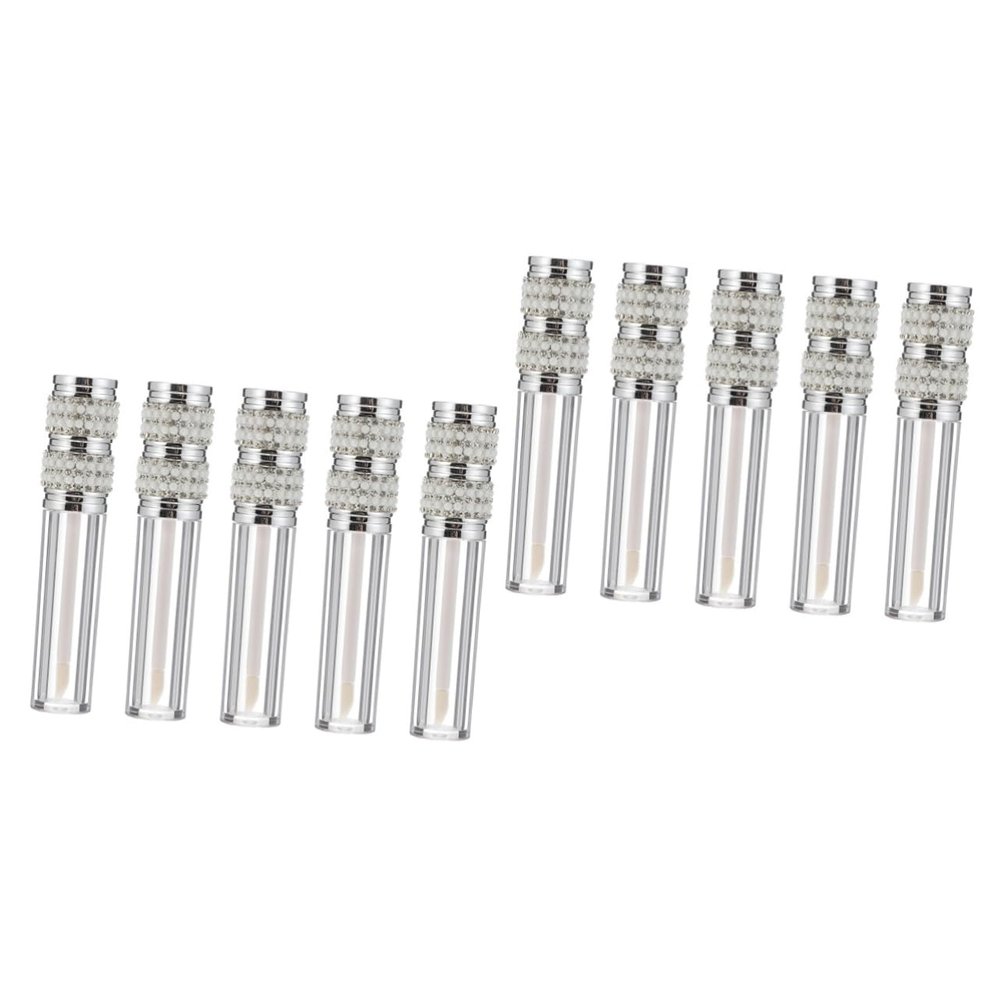 FOMIYES 2 Sets Rhinestone Lip Gloss Tubes, Leakproof Covers, 5 Pieces Each