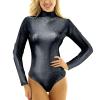 Women's Sexy Long-Sleeve Wetlook Metallic Bodysuit view 3