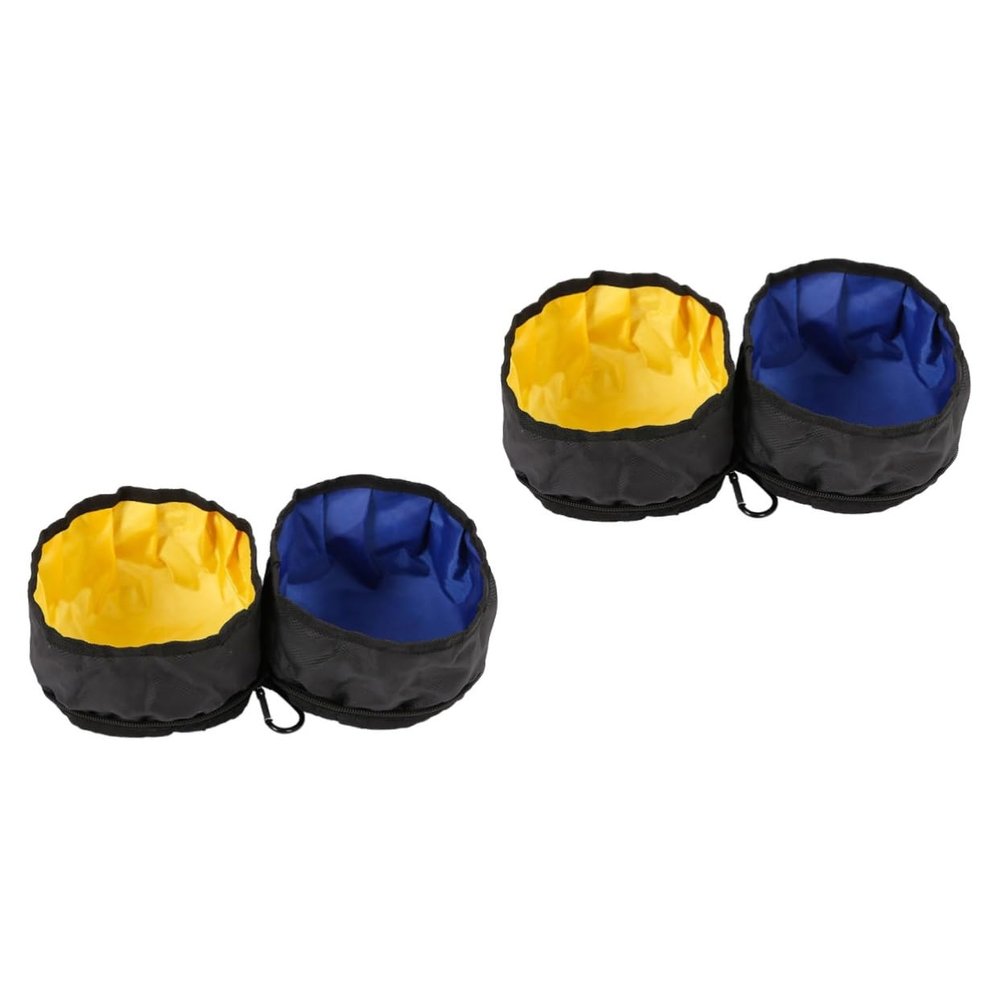 INOOMP 2-Pack Folding Double Bowls for Dogs and Cats, Portable Food and Water Bowls for Travel and Outdoor Activities with Carabiner